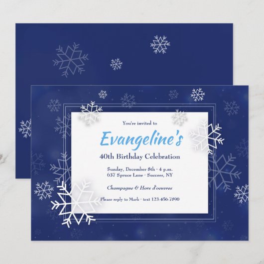 uitnodiging voor onscherpe sneeuwvlokken (Voorkant / Achterkant)