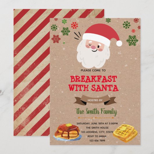Uitnodiging voor ontbijt met de Kerstman (Voorkant / Achterkant)