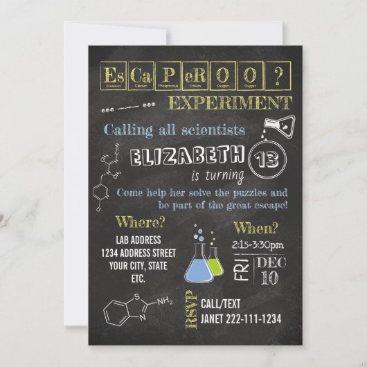Uitnodiging voor ontsnappingskamer in Science Lab (Voorkant)