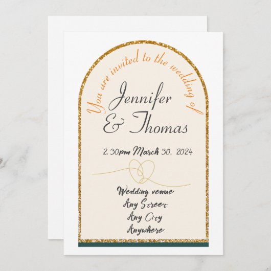 Uitnodiging voor onze bruiloft/goudrand (Voorkant / Achterkant)