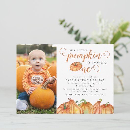 Uitnodiging voor onze Kleine Pompoen zijn 1e verja (Staand voorkant)