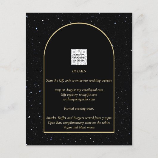 UITNODIGING VOOR ONZE TROUW BLACK GOLD Starry Nigh (Achterkant)