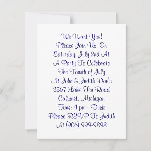 Uitnodiging voor oom Sam Independence Day 4 juli (Achterkant)