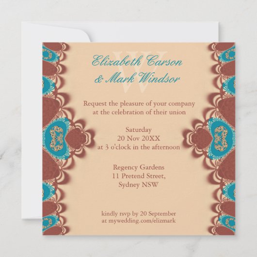 Uitnodiging voor Oost-Blue Sienna Wedding (Achterkant)