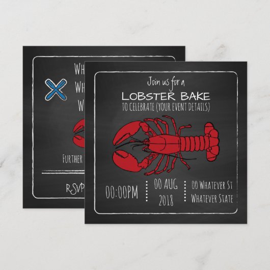Uitnodiging voor op maat gemaakte Lobster Bake/Boi (Voorkant / Achterkant)