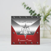 Uitnodiging voor opening bedrijf rood Zilver Diama (Staand voorkant)
