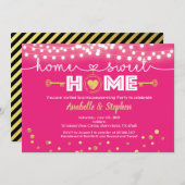 Uitnodiging voor opwarende partij Hete roze en gou (Voorkant / Achterkant)