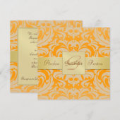 Uitnodiging voor Oranje Damask Monogram Ribbon (Voorkant / Achterkant)