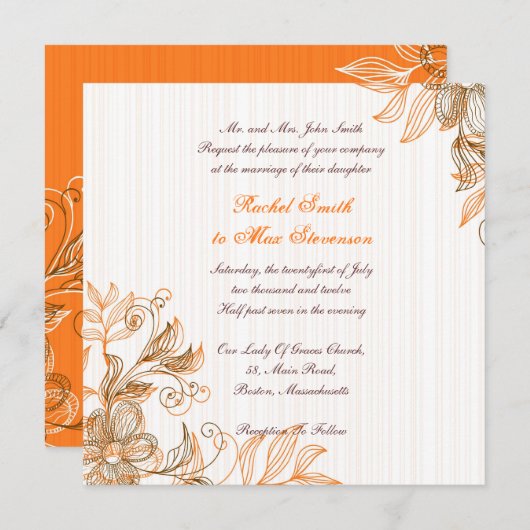 Uitnodiging voor Oranje en bruine bruiloft (Voorkant / Achterkant)