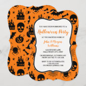 Uitnodiging voor Oranje en zwarte Halloween-partij (Voorkant / Achterkant)