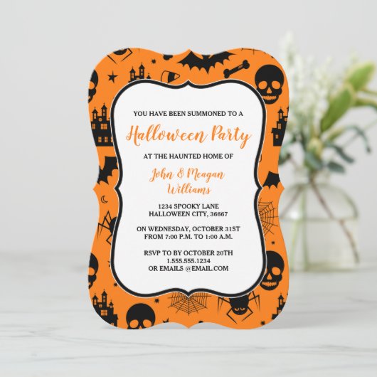 Uitnodiging voor Oranje en zwarte Halloween-partij (Staand voorkant)