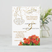 Uitnodiging voor Oranje Floral Wedding (Staand voorkant)