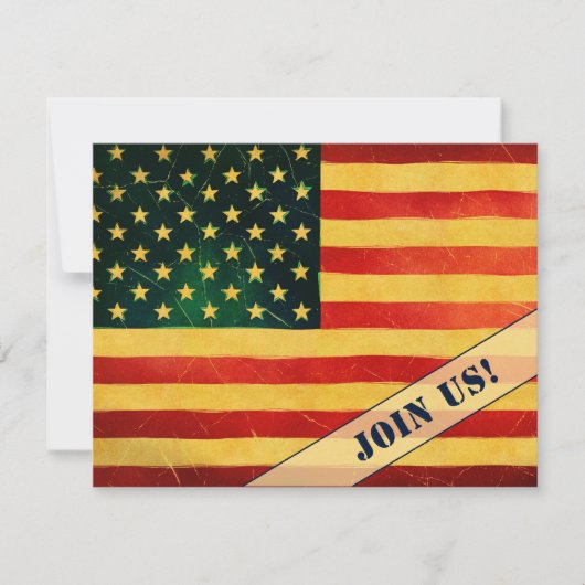 Uitnodiging voor oude Friends American Flag Reunio (Voorkant)