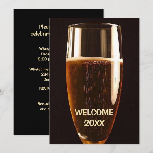 Uitnodiging voor oudejaarsavond bier (Voorkant / Achterkant)