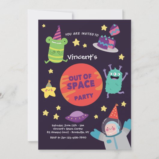 Uitnodiging voor Out of Space Party (Voorkant)