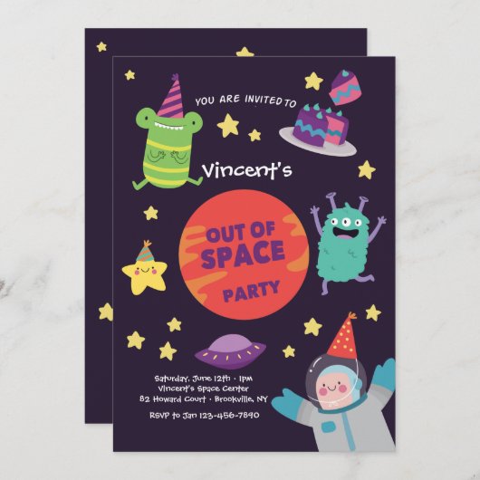 Uitnodiging voor Out of Space Party (Voorkant / Achterkant)