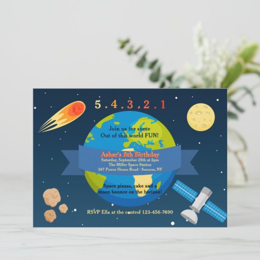 Uitnodiging voor Outer Space Adventure (Staand voorkant)