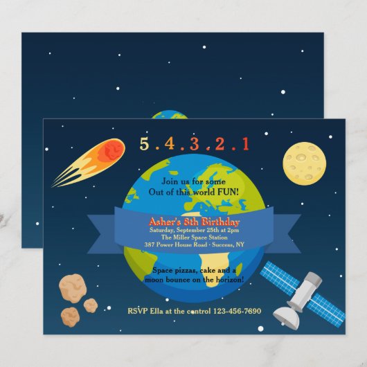 Uitnodiging voor Outer Space Adventure (Voorkant / Achterkant)