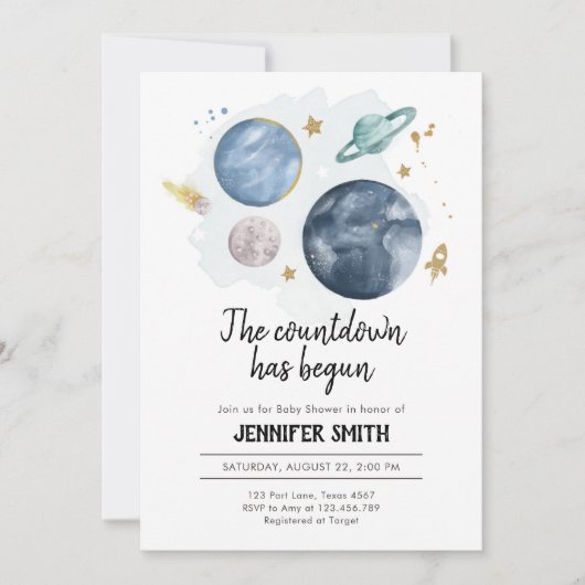 Uitnodiging voor Outer Space Planets Boy Baby Show (Voorkant)