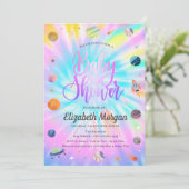 Uitnodiging voor Outer Space Tie Dye babyborrel (Staand voorkant)
