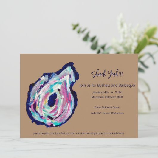 Uitnodiging voor Oyster Roast Bushels & BBQ - Shuc (Staand voorkant)