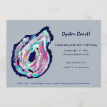 Uitnodiging voor Oyster Roast-feest in Lichtgrijs