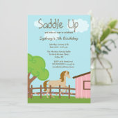 Uitnodiging voor paardenfeest voor meisjes (Staand voorkant)