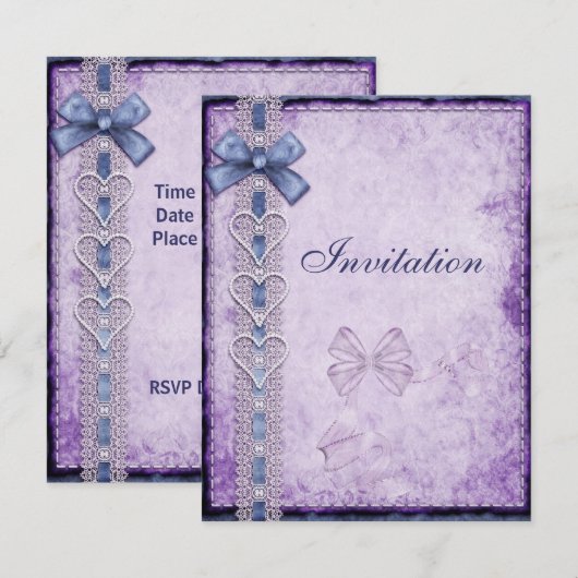 Uitnodiging voor Paars blauw Antiek papier (Voorkant / Achterkant)