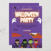 Uitnodiging voor Paars & Zwart Halloween-feest (Voorkant / Achterkant)