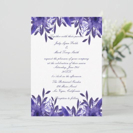 Uitnodiging voor Paarse blauwe bosbouw (Staand voorkant)