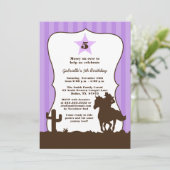 Uitnodiging voor Paarse cowgirl op verjaardagsfees (Staand voorkant)