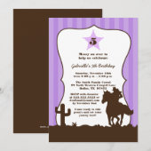 Uitnodiging voor Paarse cowgirl op verjaardagsfees (Voorkant / Achterkant)