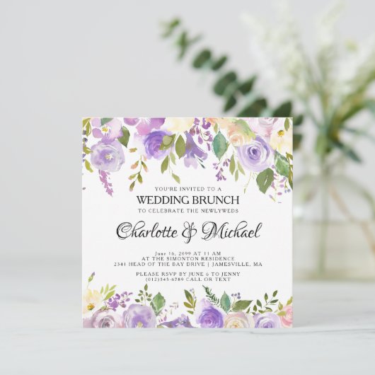 Uitnodiging voor Paarse en Cream Post Wedding Brun (Staand voorkant)