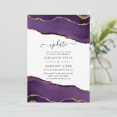 Uitnodiging voor Paarse en Gold Agate Wedding Upda (Staand voorkant)