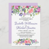 Uitnodiging voor Paarse en roze Floral Engagement (Voorkant / Achterkant)