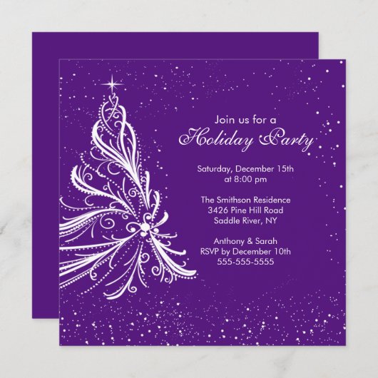 Uitnodiging voor Paarse en witte feestdag (Voorkant / Achterkant)