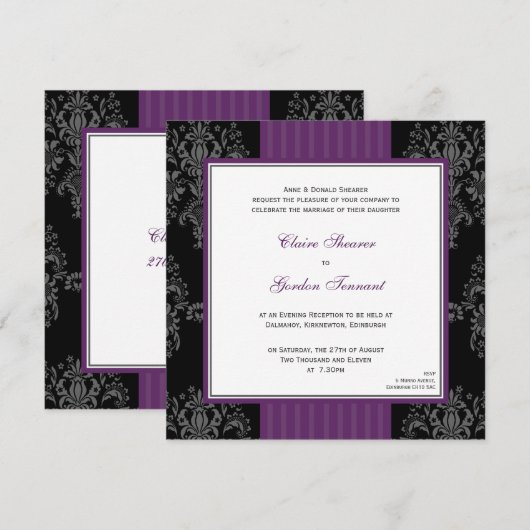 Uitnodiging voor Paarse en zwarte bruiloft (Voorkant / Achterkant)