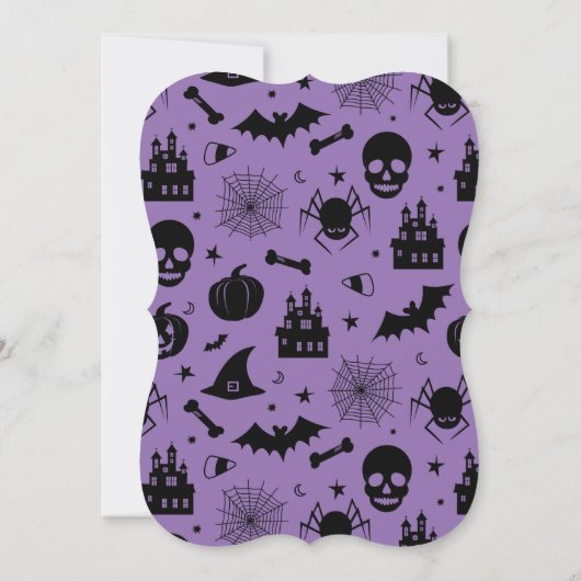 Uitnodiging voor Paarse en zwarte Halloween-partij (Achterkant)