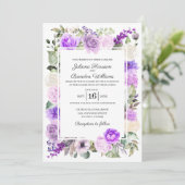 Uitnodiging voor Paarse Floral Spring Wedding (Staand voorkant)