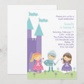  uitnodiging voor Paarse, roze en Blauwgroen prins (Voorkant / Achterkant)