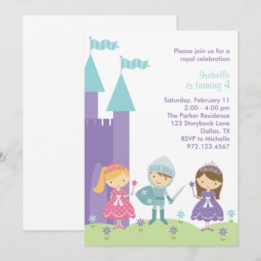 uitnodiging voor Paarse, roze en Blauwgroen prins (Voorkant / Achterkant)