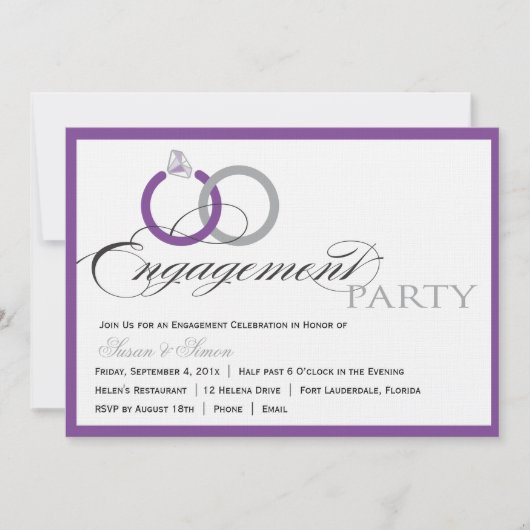 Uitnodiging voor Paarse Script Engagement Party (Voorkant)