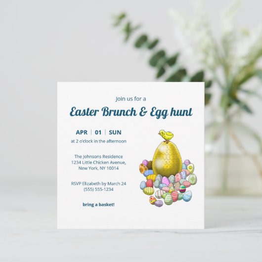 Uitnodiging voor paasbrunch & eierjacht (Staand voorkant)