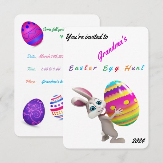 Uitnodiging voor paaseieren - Naam/jaar personalis (Voorkant / Achterkant)