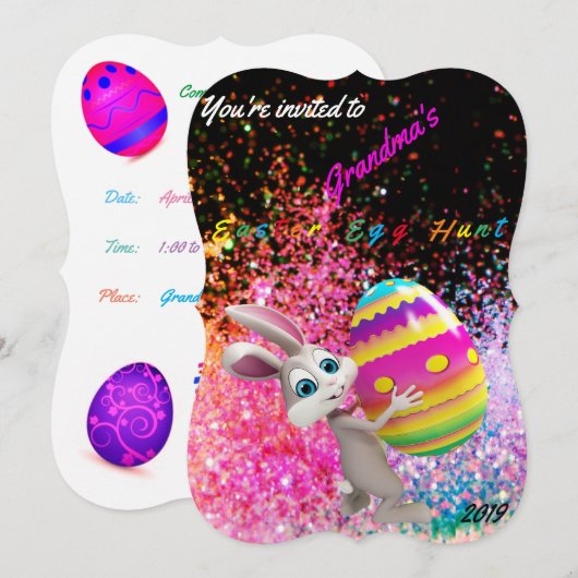 Uitnodiging voor paaseieren - Naam/jaar personalis (Voorkant / Achterkant)