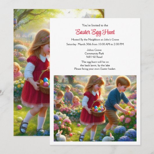 Uitnodiging voor Paaseieren zoeken (Voorkant / Achterkant)
