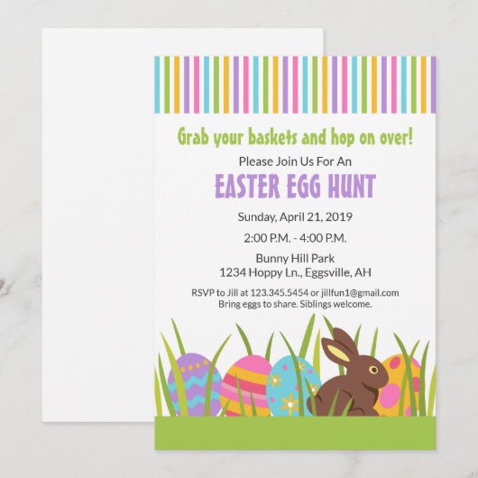 Uitnodiging voor Paashaas-eierenjacht (Voorkant / Achterkant)