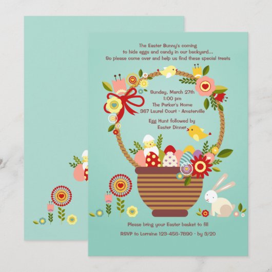 Uitnodiging voor paasmandje (Voorkant / Achterkant)