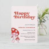 Uitnodiging voor paddenstoel verjaardagsfeestje |  (Staand voorkant)