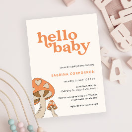 Uitnodiging voor paddenstoelBaby shower | Oranje e